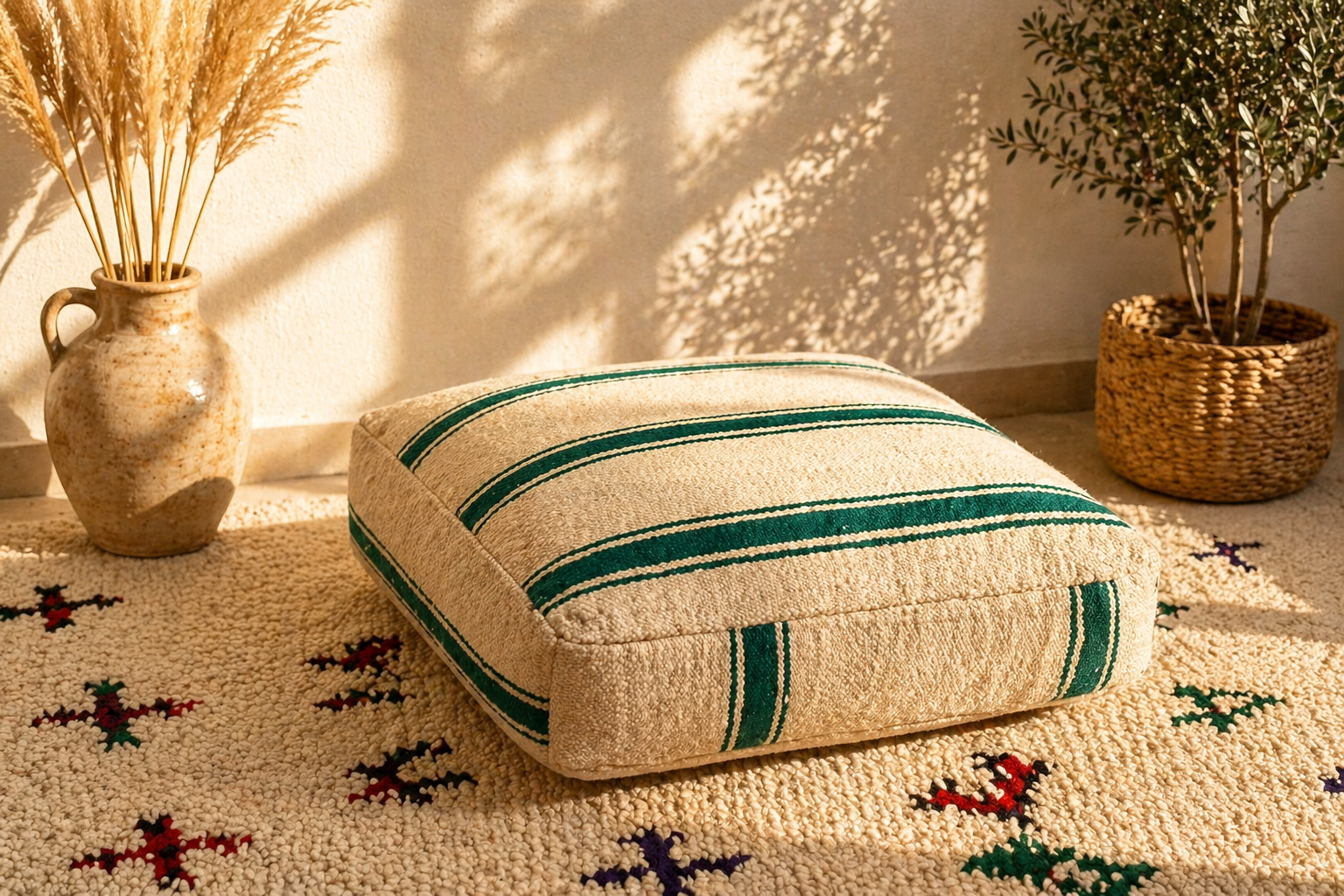 Housse de Pouf berbère vintage en laine – Pièce rare faite main